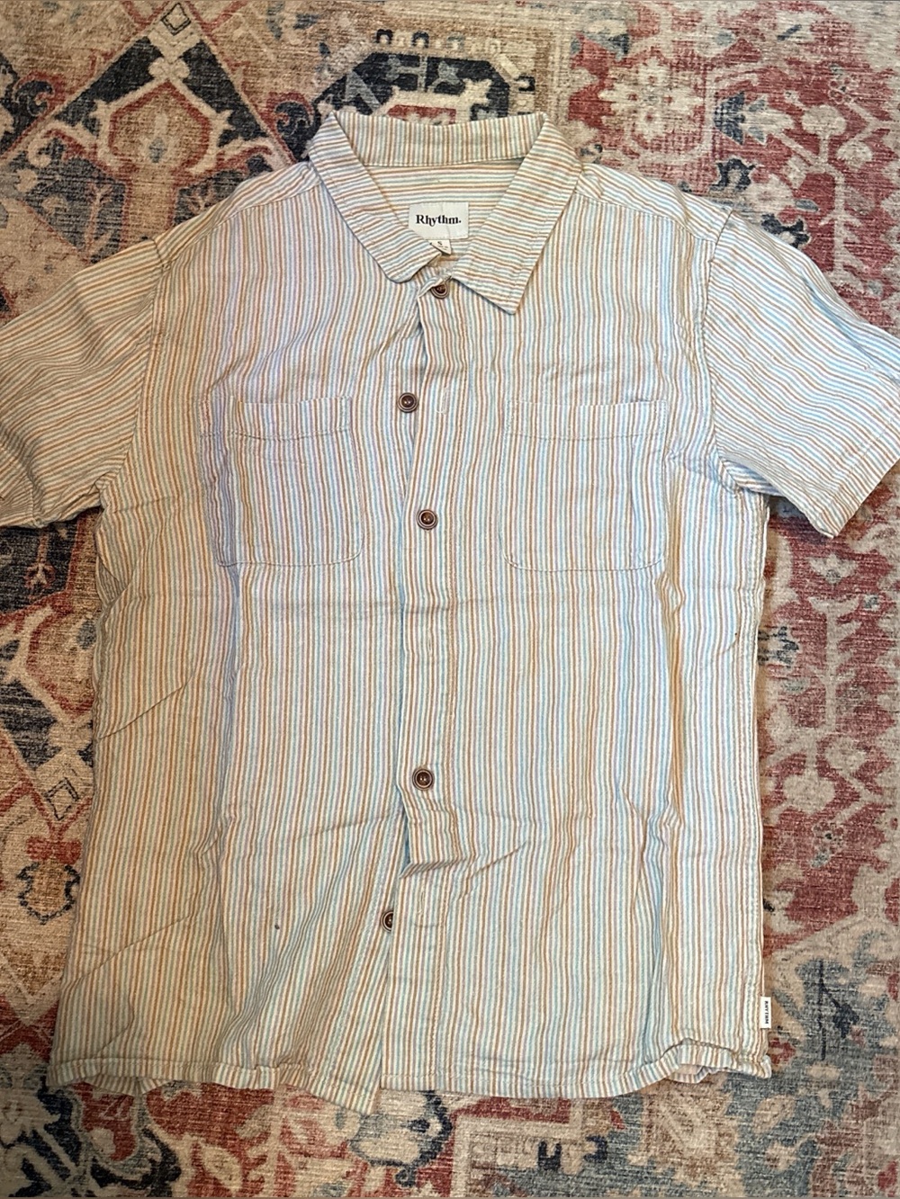 Rhythm Men's Striped Short-Sleeve Button Up
